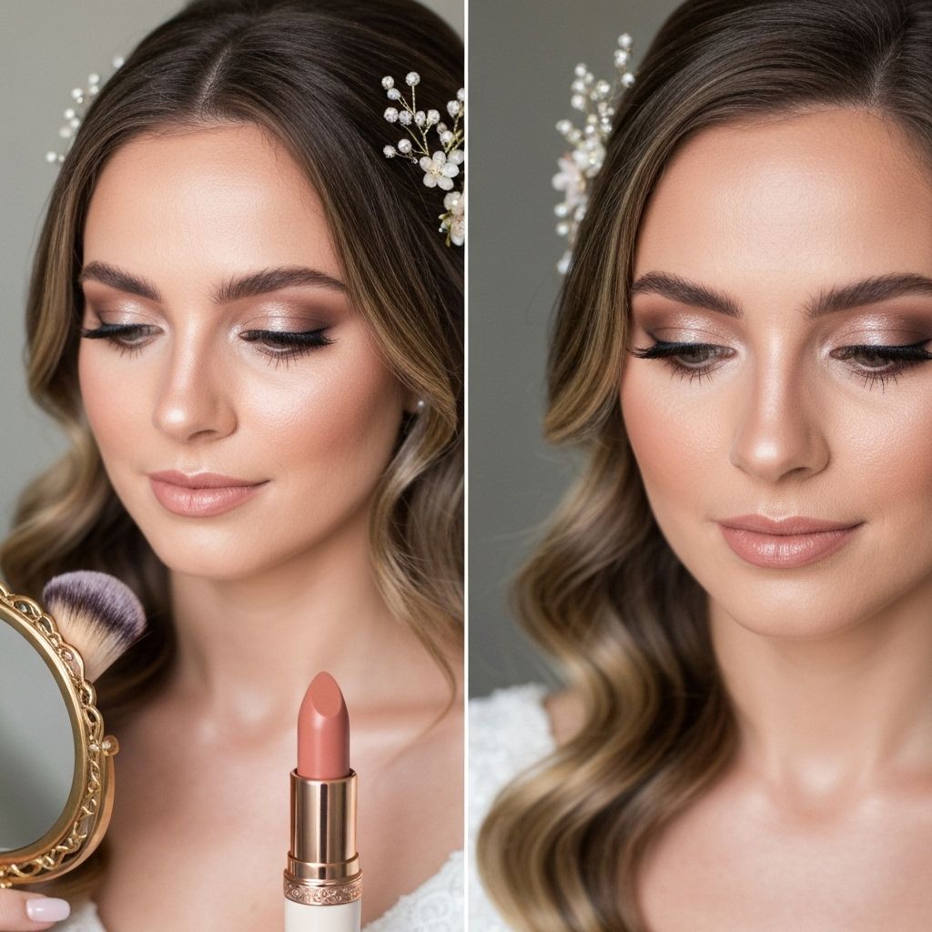 Close-up details of bridal beauty preparation and makeup artistry